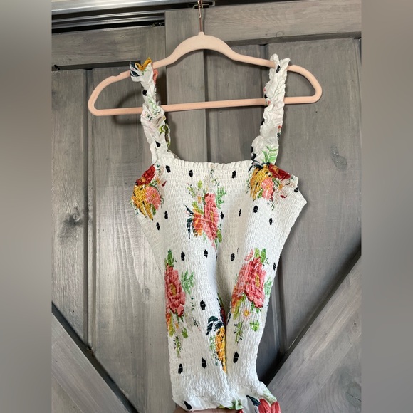 Farm Rio Nanaju Midi Polka Dot Floral Tiered‎ Swiss Dot Dress Smocked Medium - Picture 6 of 10